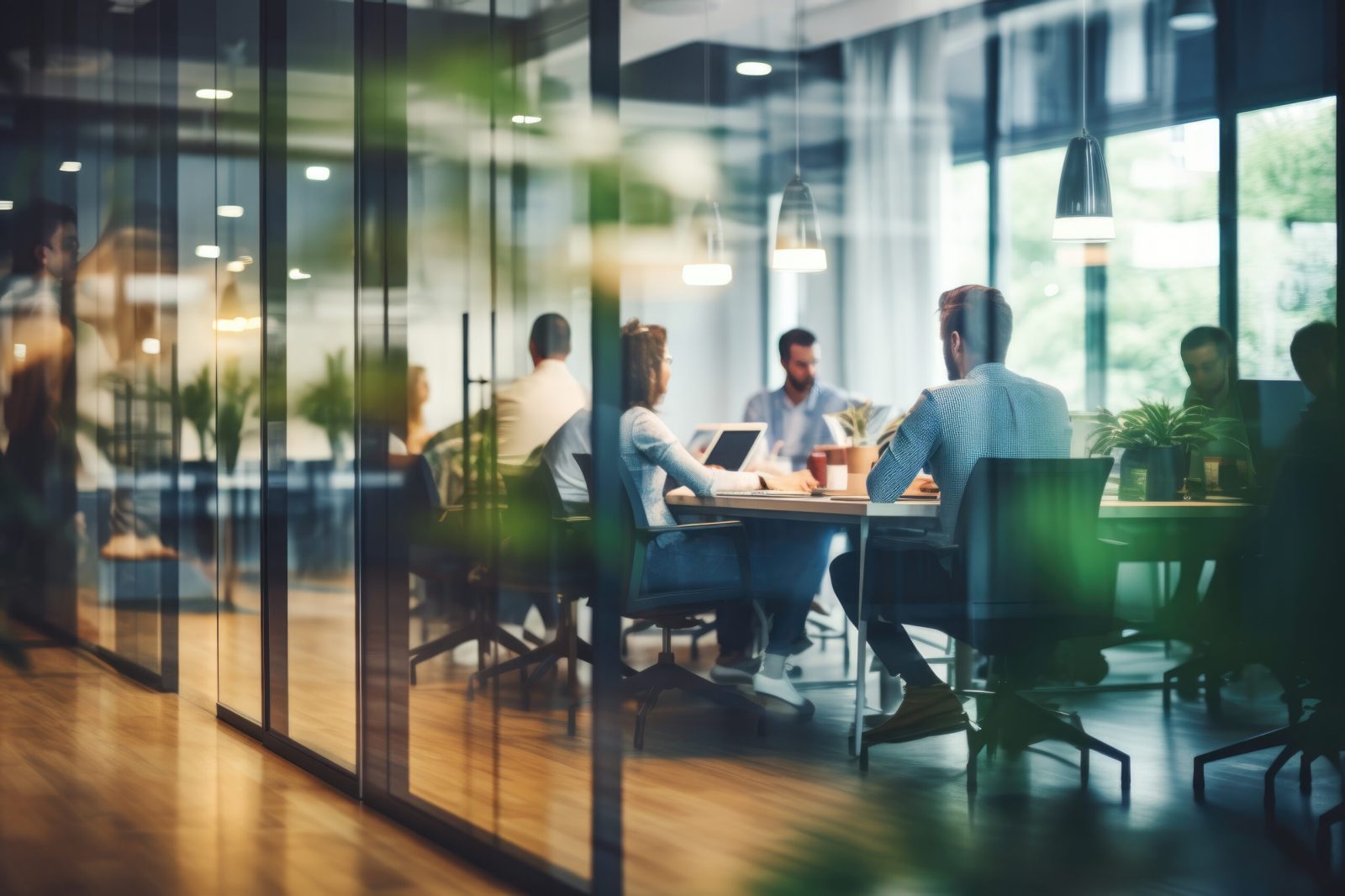 Group of people in a boardroom meeting discussing workplace decisions.