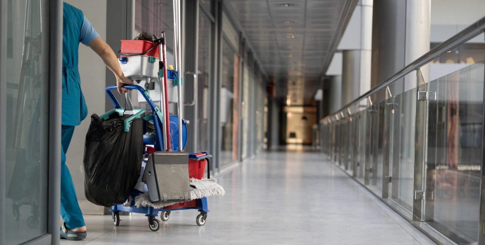 Hospital cleaning staff at work