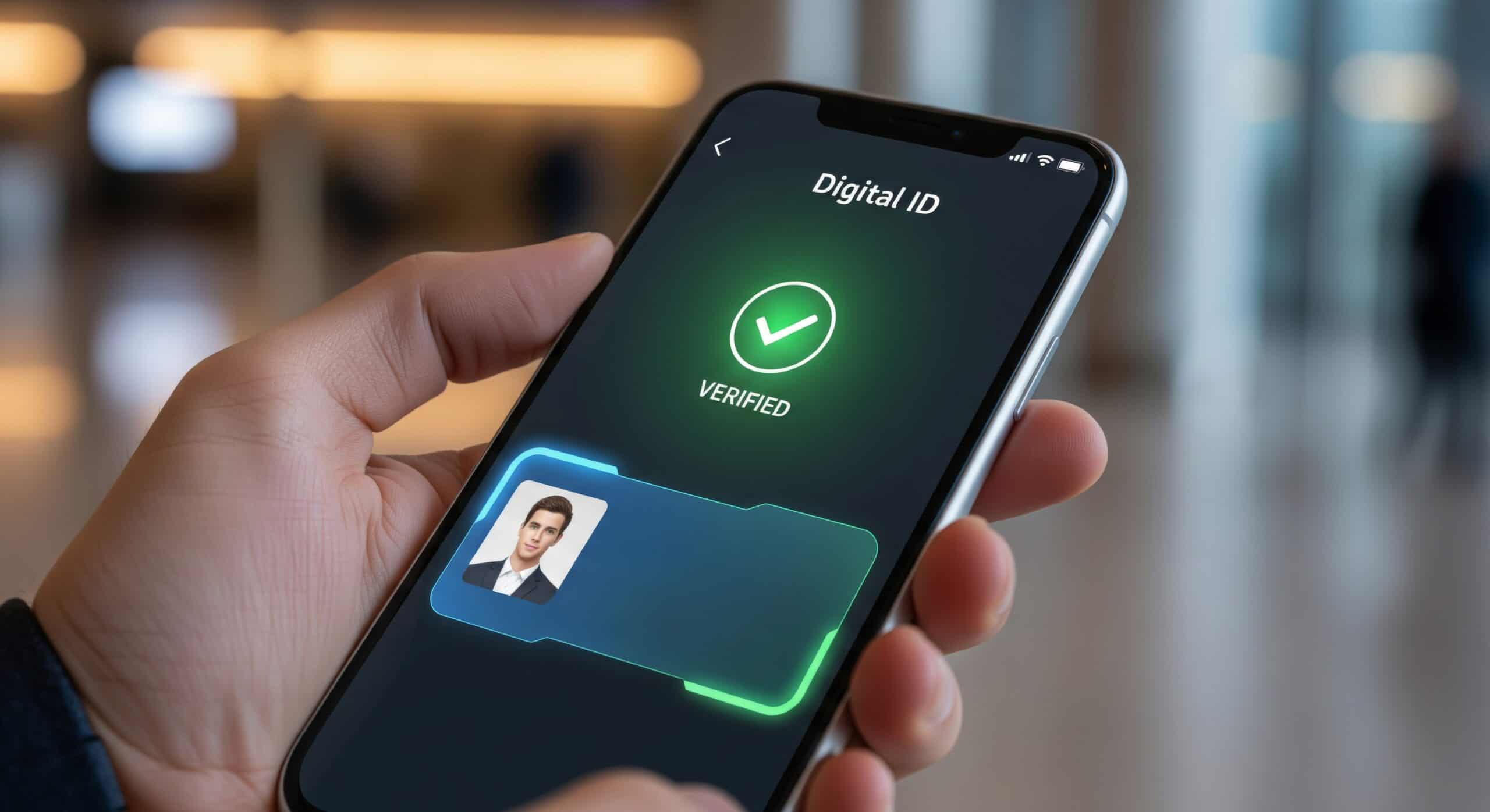 Smartphone displaying a verified digital ID used for age verification during alcohol sales.